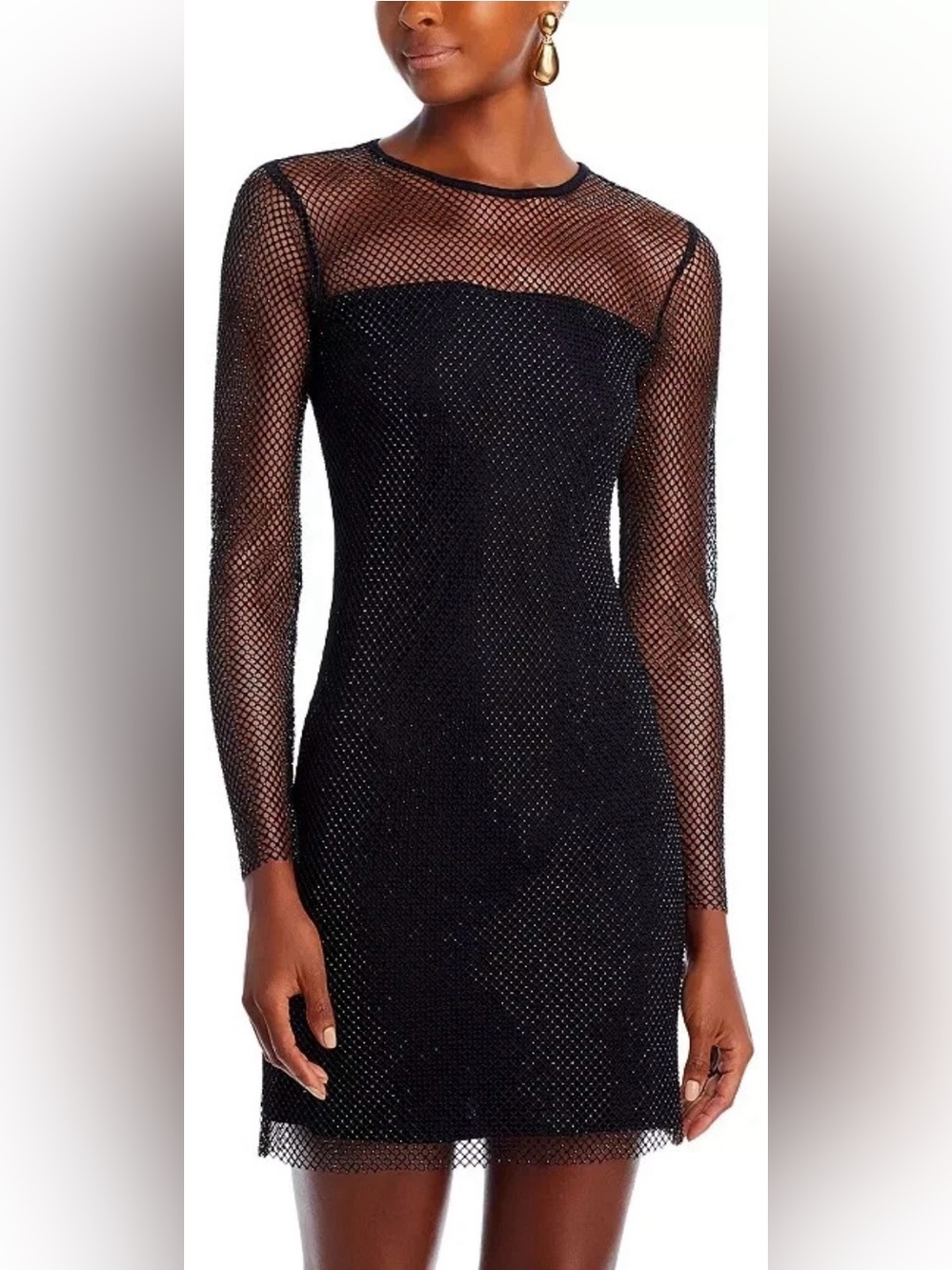 Aqua L141823 Black Long-Sleeve Crystal Dress